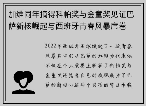 加维同年摘得科帕奖与金童奖见证巴萨新核崛起与西班牙青春风暴席卷 加维同年摘得科帕奖与金童奖见证巴萨新核崛起与西班牙青春风暴席卷